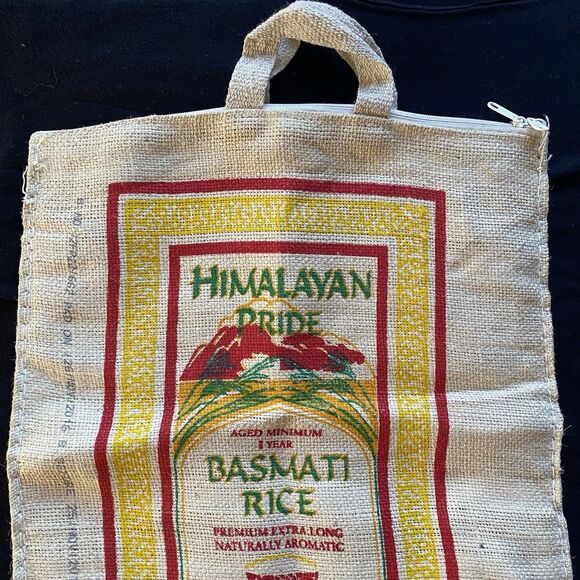 Himalayan Basmati Burlap Bag. Double Zipper. Handles. Tote Bag. Farmers Market. - Picture 5 of 10